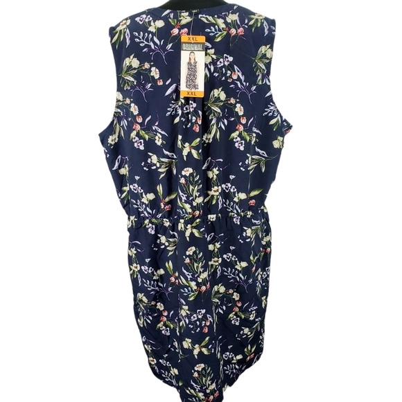 Nicole Miller Sheath Dress Navy Floral Drawstring - Picture 3 of 12